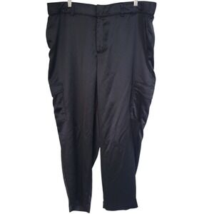 Torrid Relaxed Taper Stretch Satin Cargo Pants in Deep Black Size 20 Women's